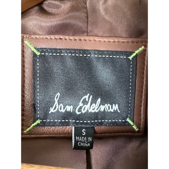 Sam Edelman Brown Lambskin Leather Zip Up Moto Jacket Womens Size S - Picture 9 of 11